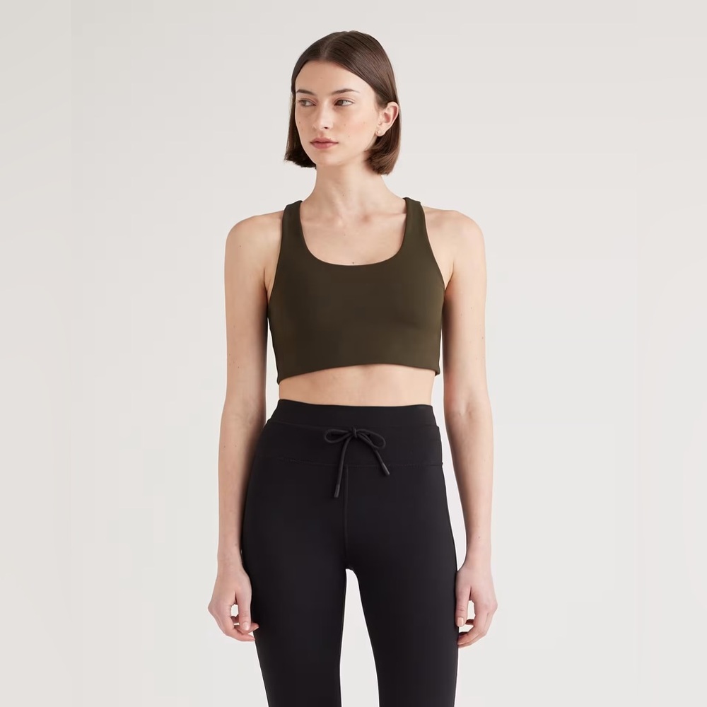 NWT Quince Women's Ultra-Form Scoop Neck Longline Bra Sz S Olive Green